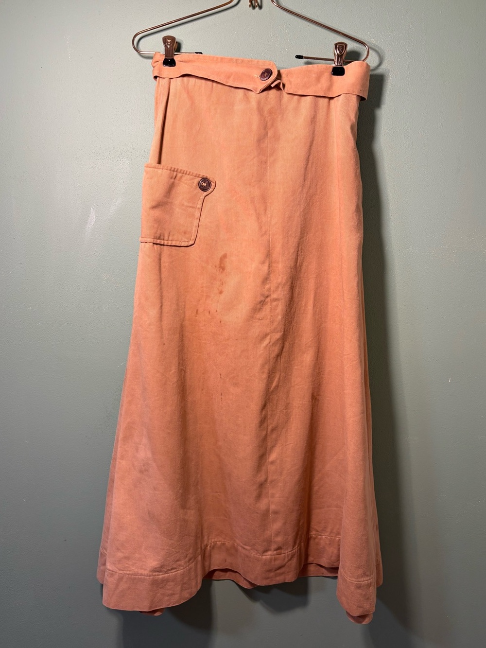 Antique Edwardian Women's Tan Canvas A-Line Work Skirt with Pocket